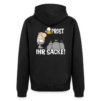 Prost ihr Säcke - Unisex Premium Bio Zip Hoodie - Schwarz - Hinten - Nico (187cm)