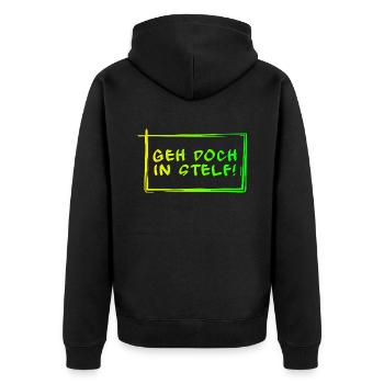 Geh doch in Stelf! - Unisex Premium Bio Zip Hoodie - Schwarz - Hinten - Nico (187cm)