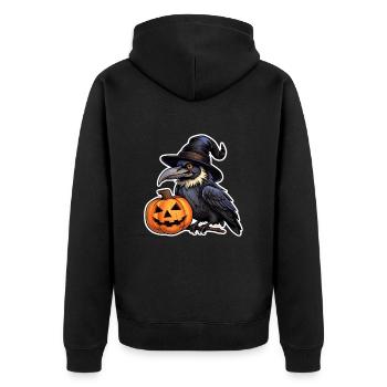 Halloween Rabe mit Hexenhut auf Kürbis - Unisex Premium Bio Zip Hoodie - Schwarz - Hinten - Nico (187cm)