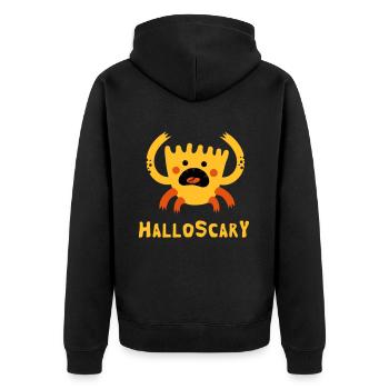 Hallo Scary - Unisex Premium Bio Zip Hoodie - Schwarz - Hinten - Nico (187cm)