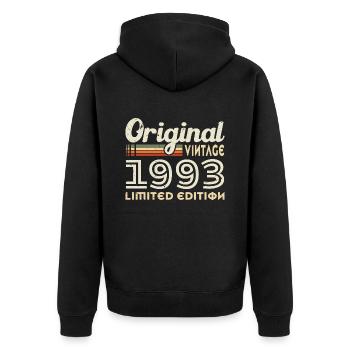 Original 1993 Vintage Geburtstagsgeschenk - Unisex Premium Bio Zip Hoodie - Schwarz - Hinten - Nico (187cm)