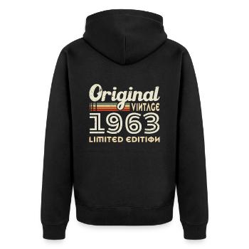 Original 1963 Vintage Geburtstagsgeschenk - Unisex Premium Bio Zip Hoodie - Schwarz - Hinten - Nico (187cm)
