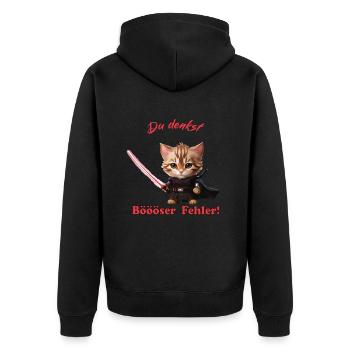 Evil Mistake Funny Saying Cat - Unisex Premium Organic Zip Hoodie - black - Back - Nico (187cm)