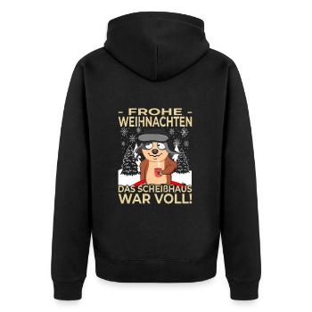 Glühwein Weihnachsmarkt & Ugly Christmas Sprüche - Unisex Premium Bio Zip Hoodie - Schwarz - Hinten - Nico (187cm)