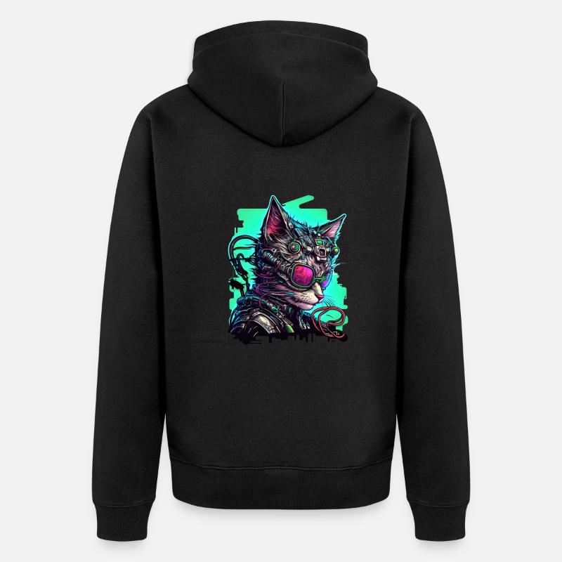 Chat cybernétique avec lunettes d’aviateur - Veste à capuche bio Premium Unisexe - noir