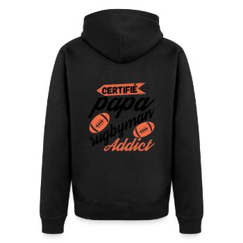 Certifié papa rugbyman Addict - Veste à capuche bio Premium Unisexe - noir - Dos - Nico (187cm)