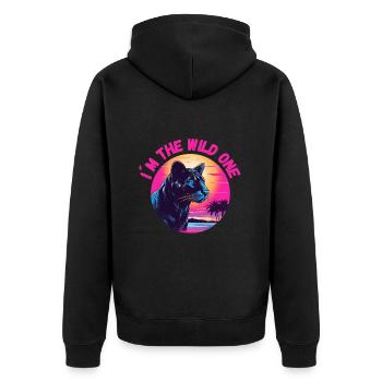 I m the wild one Panther - Unisex Premium Bio Zip Hoodie - Schwarz - Hinten - Nico (187cm)