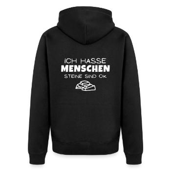 Ich hasse Menschen. Steine sind ok - Unisex Premium Bio Zip Hoodie - Schwarz - Hinten - Nico (187cm)