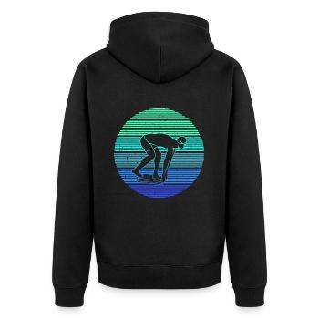 Schwimmer Schwimmen Schwimmsport Herren Schwimm - Unisex Premium Bio Zip Hoodie - Schwarz - Hinten - Nico (187cm)