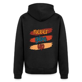 Never Give UP - Unisex Premium Bio Zip Hoodie - Schwarz - Hinten - Nico (187cm)