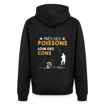 FischfischFische Fische - Unisex Premium Bio Zip Hoodie - Schwarz - Hinten - Nico (187cm)