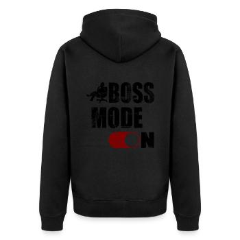 BOSS MODE ON - Unisex Premium Bio Zip Hoodie - Schwarz - Hinten - Nico (187cm)