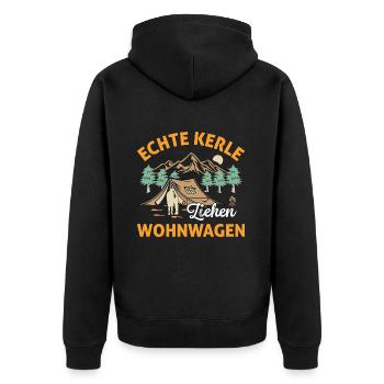 Echte Kerle ziehen Wohnwagen - Unisex Premium Bio Zip Hoodie - Schwarz - Hinten - Nico (187cm)