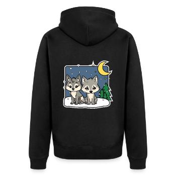 The two cute wolves are snowed in - Unisex Premium Organic Zip Hoodie - black - Back - Nico (187cm)