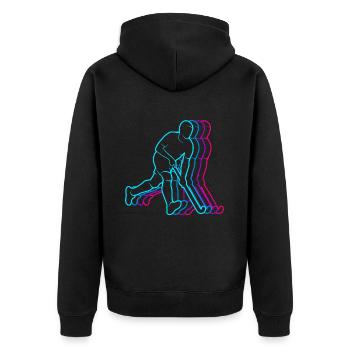 Hockeyspieler Vintage Hockey Jungen Feldhockey - Unisex Premium Bio Zip Hoodie - Schwarz - Hinten - Nico (187cm)