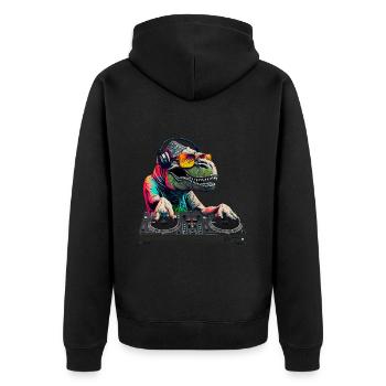 Cooler T-Rex DJ Mischpult Sonnenbrille Kopfhörer - Unisex Premium Bio Zip Hoodie - Schwarz - Hinten - Nico (187cm)
