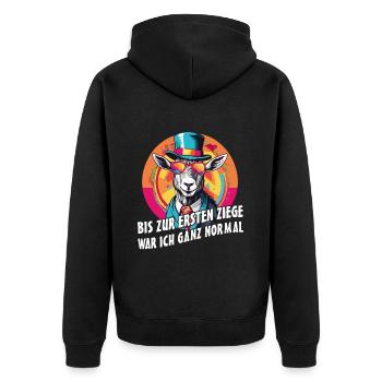 Bis zur ersten Ziege war ich ganz normal - Unisex Premium Bio Zip Hoodie - Schwarz - Hinten - Nico (187cm)