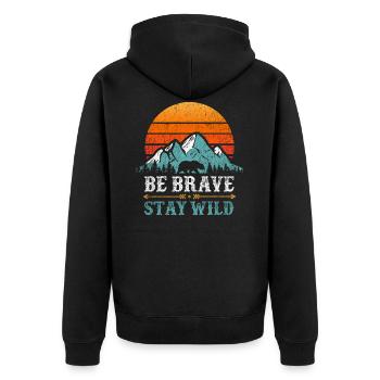 Be Brave Stay Wild Spruch Vintage Retro Berge - Unisex Premium Bio Zip Hoodie - Schwarz - Hinten - Nico (187cm)