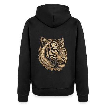 Tiger Portrait - Unisex Premium Bio Zip Hoodie - Schwarz - Hinten - Nico (187cm)
