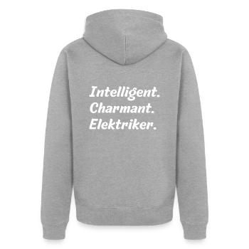 Intelligent. Charmant. Elektriker - Unisex Premium Bio Zip Hoodie - Grau meliert - Hinten - Nico (187cm)