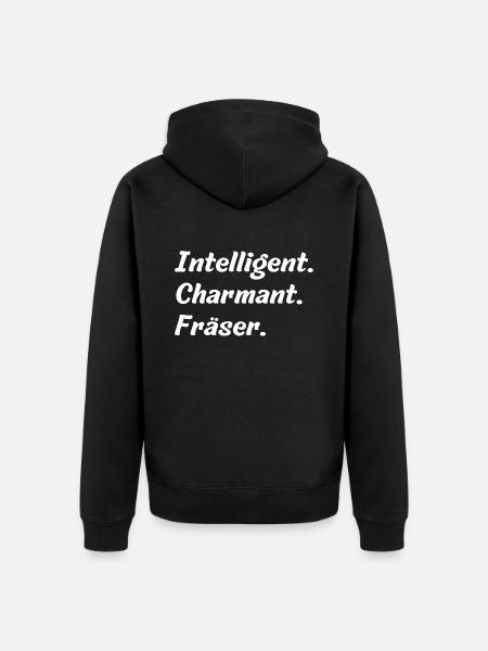 Intelligent. Charmant. Fräser - Unisex Premium Bio Zip Hoodie - Schwarz