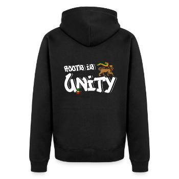 Roots is Unity - Unisex Premium Organic Zip Hoodie - black - Back - Nico (187cm)