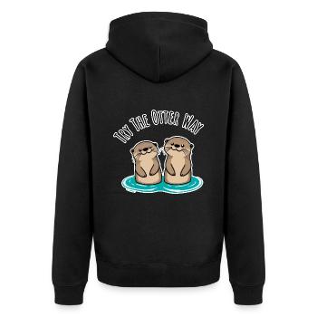 Try The Otter Way - Funny Otter Buddies at the Lake - Unisex Premium Organic Zip Hoodie - black - Back - Nico (187cm)