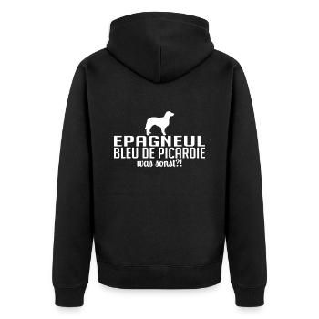 EPAGNEUL BLEU DE PICARDIE was sonst Hunde Wilsigns - Unisex Premium Bio Zip Hoodie - Schwarz - Hinten - Nico (187cm)