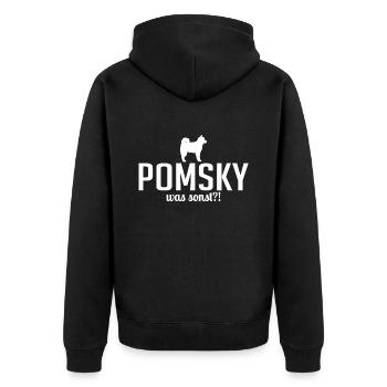 Pomsky was sonst Hundespruch Hunde Hund - Unisex Premium Bio Zip Hoodie - Schwarz - Hinten - Nico (187cm)