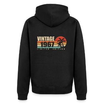 1967 Jubiläumsjahr Originaljahrgang 1967 - Unisex Premium Bio Zip Hoodie - Schwarz - Hinten - Nico (187cm)