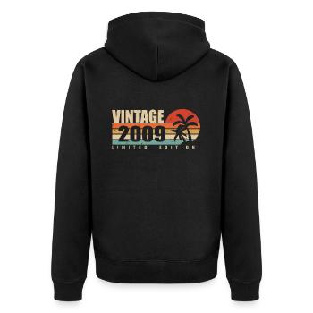 2009 Jubiläumsjahr Originaljahrgang 2009 - Unisex Premium Bio Zip Hoodie - Schwarz - Hinten - Nico (187cm)