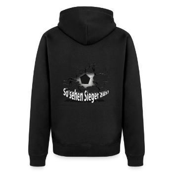 Fussball Sieger neu - Unisex Premium Bio Zip Hoodie - Schwarz - Hinten - Nico (187cm)