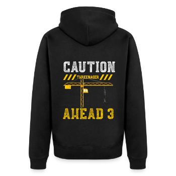 Caution Threenager ahead 3 - Unisex Premium Organic Zip Hoodie - black - Back - Nico (187cm)