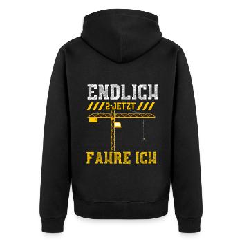 Endlich 2 Jetzt Fahre Ich - Unisex Premium Bio Zip Hoodie - Schwarz - Hinten - Nico (187cm)