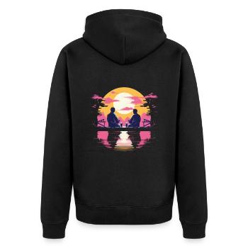 Synthwave japon hommes traditionnels boivent du saké - Veste à capuche bio Premium Unisexe - noir - Dos - Nico (187cm)
