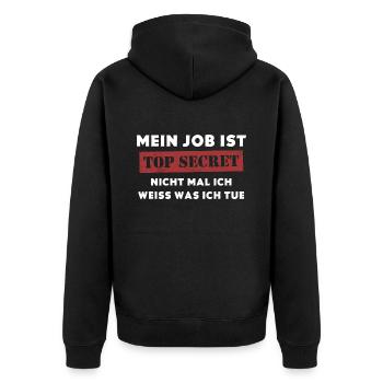 Mein Job ist Top Secret - Unisex Premium Bio Zip Hoodie - Schwarz - Hinten - Nico (187cm)