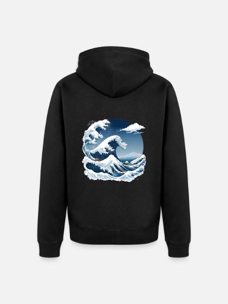 Grande Vague de Kanagawa - Veste à capuche bio Premium Unisexe - noir