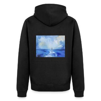 Mama am Strand 7 - Unisex Premium Bio Zip Hoodie - Schwarz - Hinten - Nico (187cm)