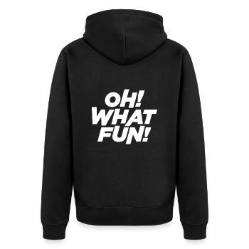Oh was für ein Spaß - Unisex Premium Bio Zip Hoodie - Schwarz - Hinten - Nico (187cm)