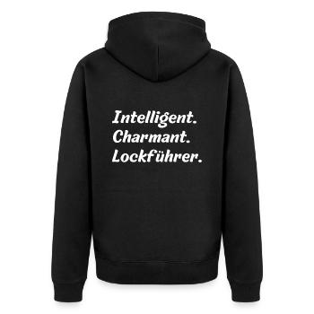 Intelligent. Charmant. Lockführer - Unisex Premium Bio Zip Hoodie - Schwarz - Hinten - Nico (187cm)
