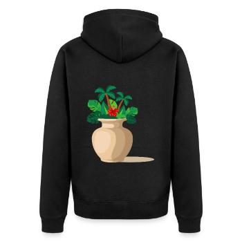 Vase Dschungel - Palmen Tropen - Unisex Premium Bio Zip Hoodie - Schwarz - Hinten - Nico (187cm)