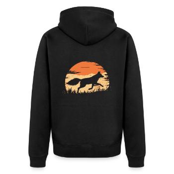 Fox silhouette running in front of a sun - Unisex Premium Organic Zip Hoodie - black - Back - Nico (187cm)