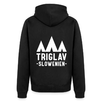 Triglav Slowenien Souvenir Slovenia - Unisex Premium Bio Zip Hoodie - Schwarz - Hinten - Nico (187cm)