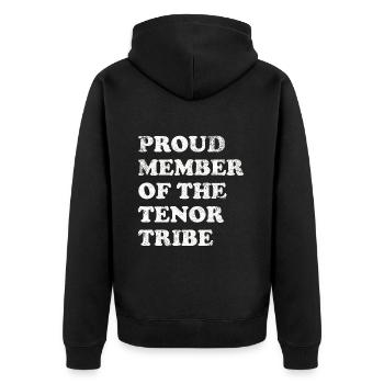 Proud Member of the Tenor Tribe - weiss - Unisex Premium Bio Zip Hoodie - Schwarz - Hinten - Nico (187cm)