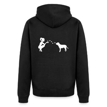 Old English Bulldog mit Frau - Unisex Premium Bio Zip Hoodie - Schwarz - Hinten - Nico (187cm)