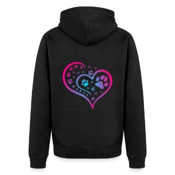 Buntes Herz mit Pfoten und Sternen - Unisex Premium Bio Zip Hoodie - Schwarz - Hinten - Nico (187cm)