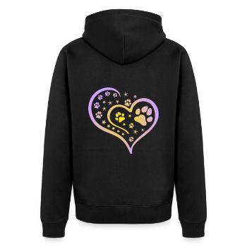 Buntes Herz mit Pfoten und Sternen - Unisex Premium Bio Zip Hoodie - Schwarz - Hinten - Nico (187cm)