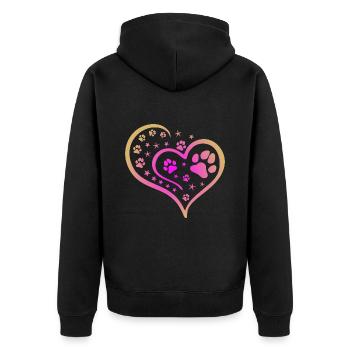 Buntes Herz mit Pfoten und Sternen - Unisex Premium Bio Zip Hoodie - Schwarz - Hinten - Nico (187cm)