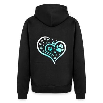 Buntes Herz mit Pfoten und Sternen - Unisex Premium Bio Zip Hoodie - Schwarz - Hinten - Nico (187cm)