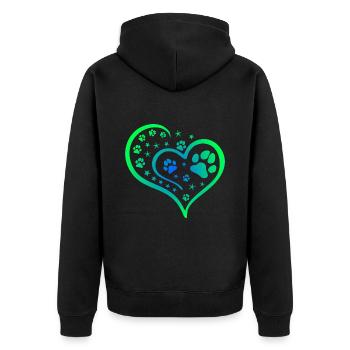 Buntes Herz mit Pfoten und Sternen - Unisex Premium Bio Zip Hoodie - Schwarz - Hinten - Nico (187cm)